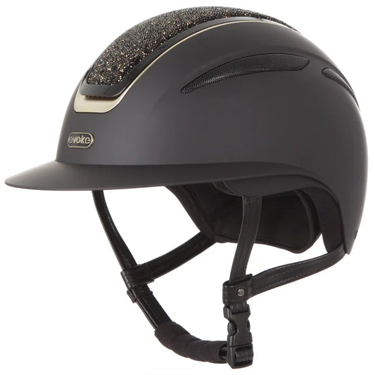 Callisto Classic Peak Riding Hat - Black/Gold Crystal