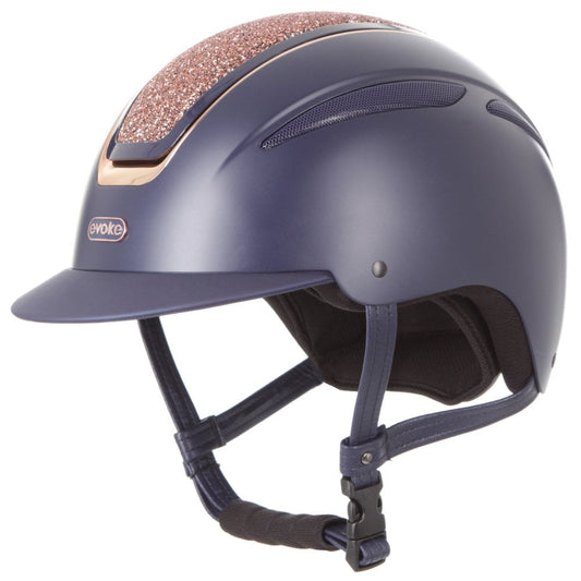 Callisto Classic Peak Riding Hat - Navy/Rose Gold Crystal