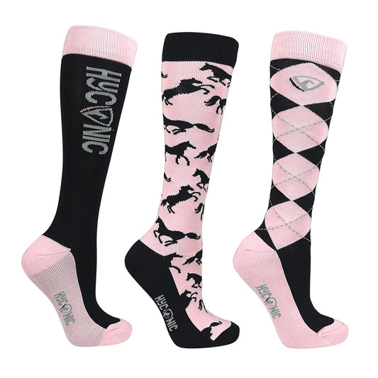 Hy Equestrian Horse Pattern Riding Socks - 3 Pair Pack