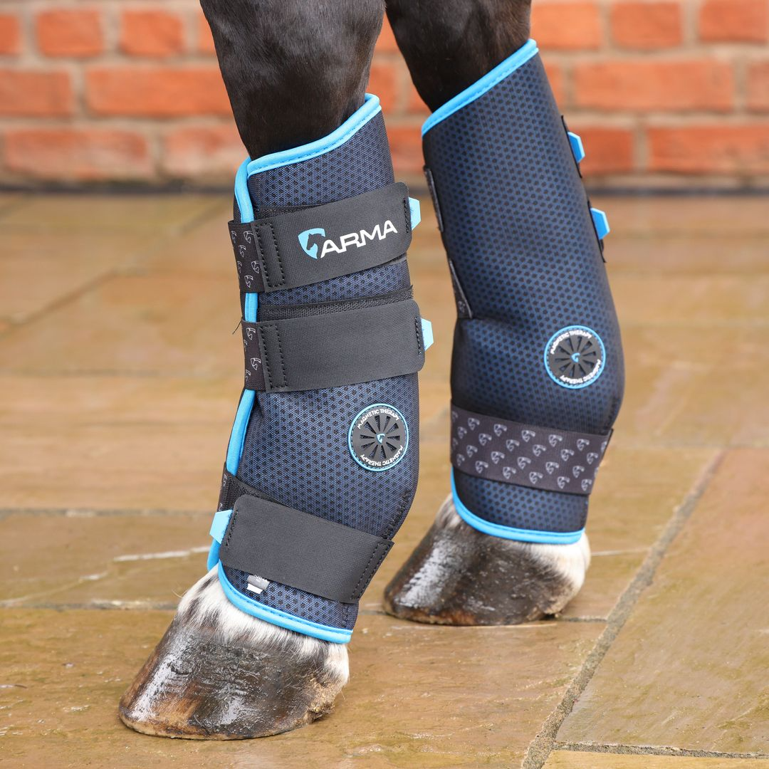 Arma magnetic horse boots on a horse's legs