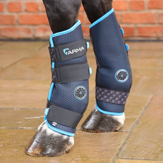 Arma magnetic horse boots on a horse's legs