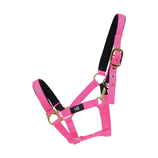 HY Equestrian fieldsafe headcollar in pink, designed to break under pressure for horse safety