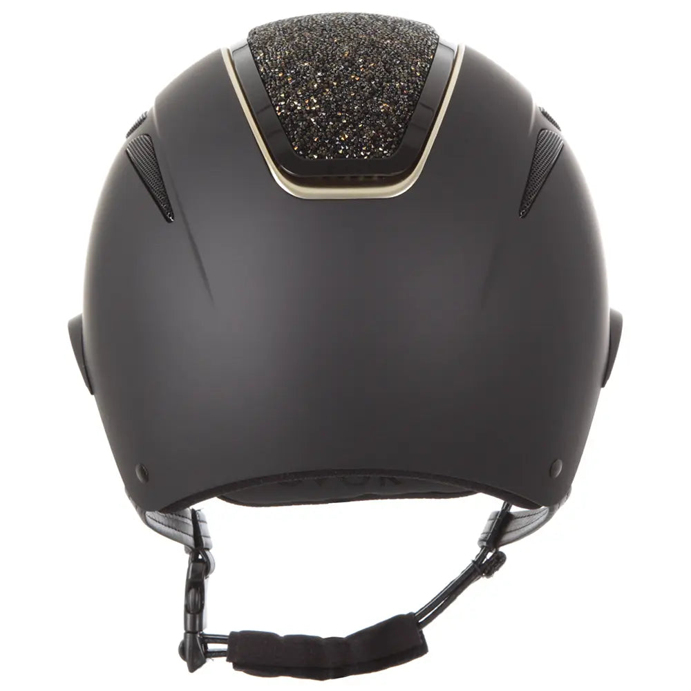 Callisto Classic Peak Riding Hat - Black/Gold Crystal