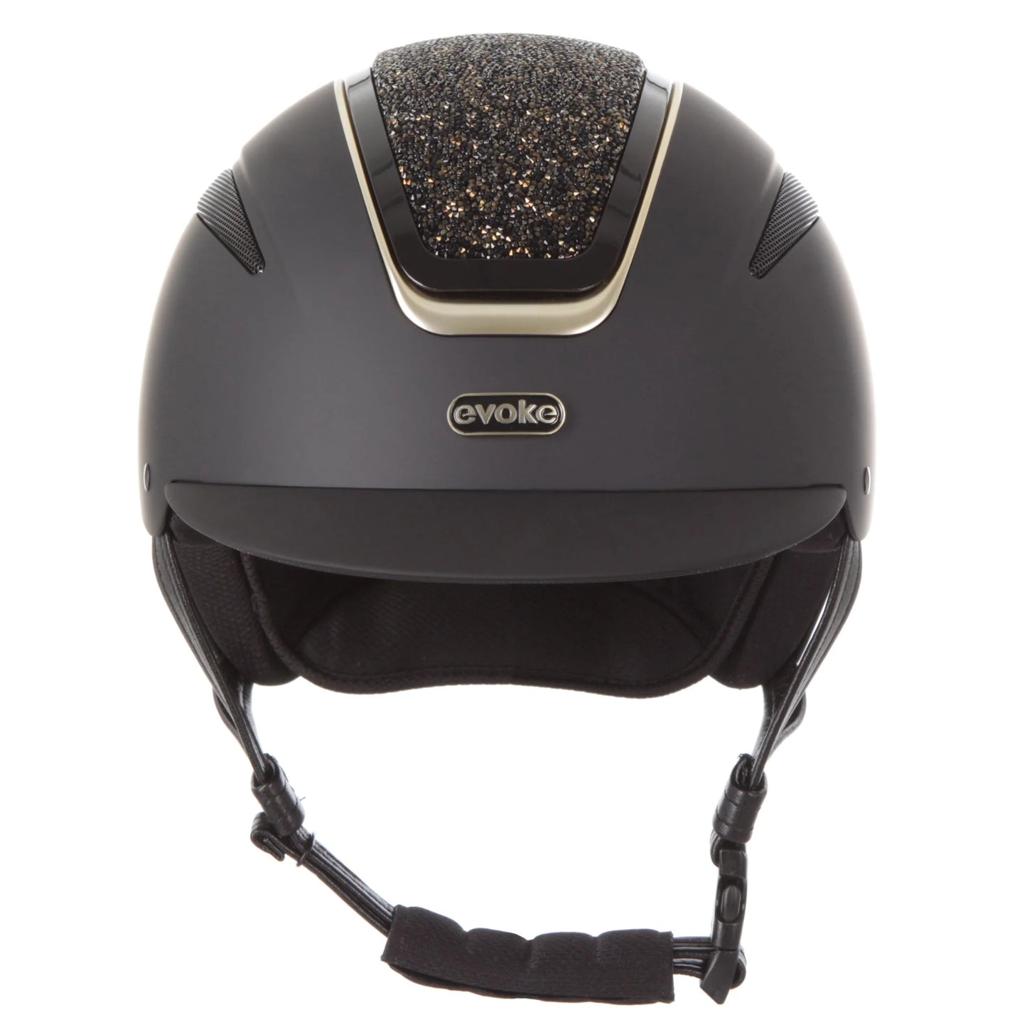 Callisto Classic Peak Riding Hat - Black/Gold Crystal