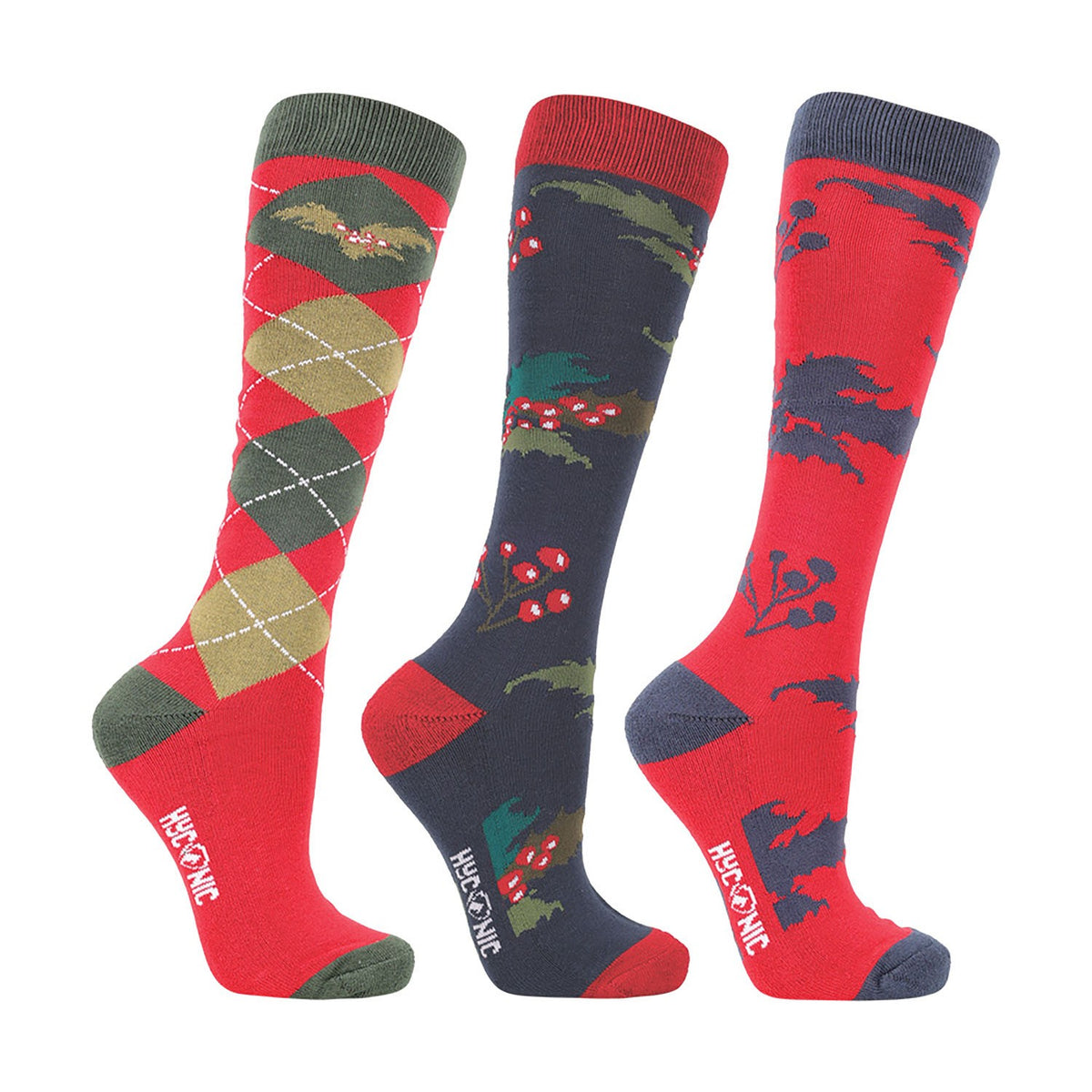 HyCONIC Christmas Holly Print Riding Socks - 3 Pack
