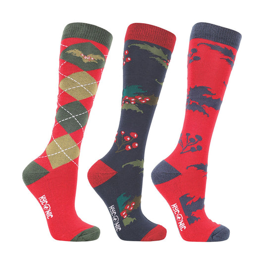 HyCONIC Christmas Holly Print Riding Socks - 3 Pack