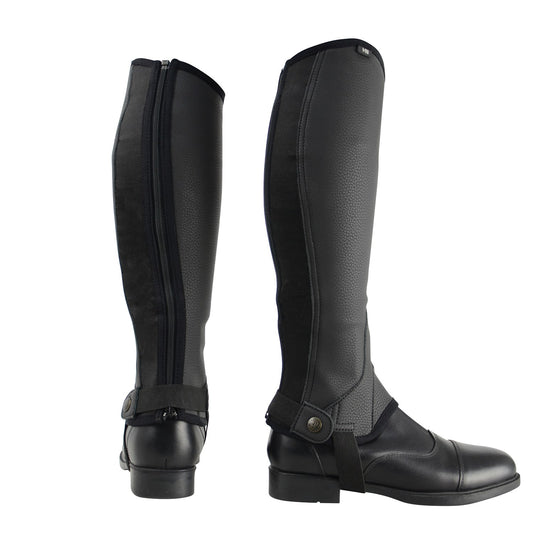 HY Equestrian Synthetic Combi Leather Chaps - Adult Black