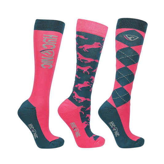 Hy Equestrian Horse Pattern Riding Socks - 3 Pair Pack